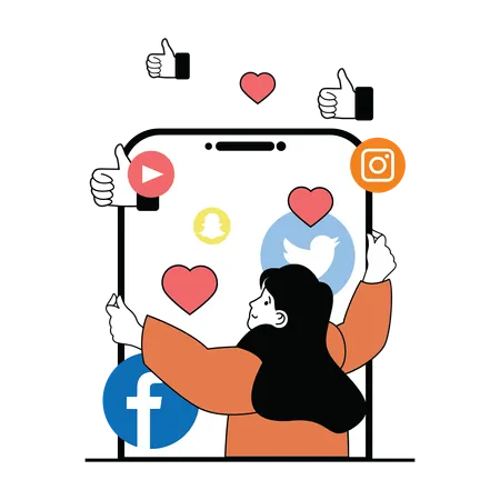 Woman managing social media feedback  Illustration