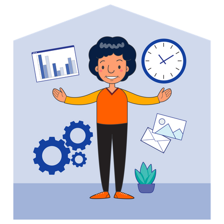 Woman managing time at work  Illustration