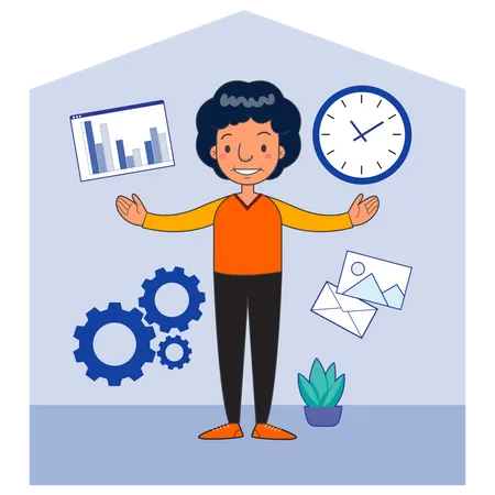 Woman managing time at work  Illustration