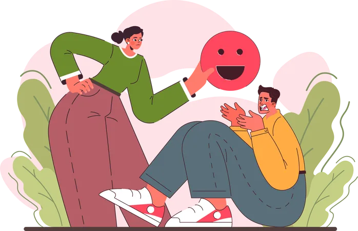 Woman manipulating confused man emotions  Illustration