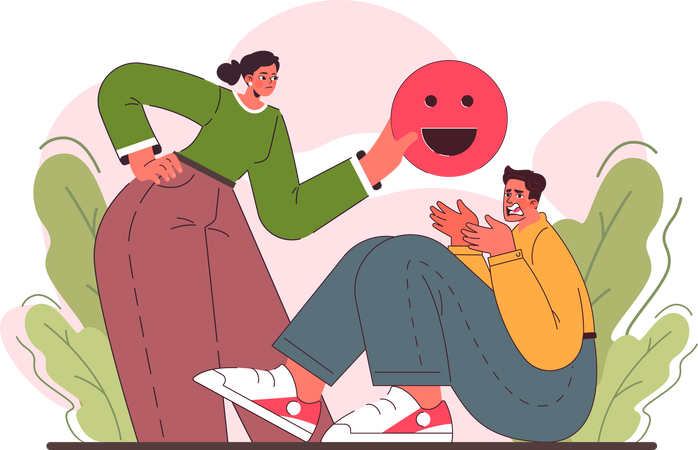 Woman manipulating confused man emotions  Illustration