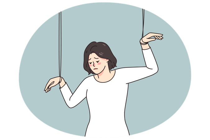 누군가의 손에 있는 여자 마리오네트  일러스트레이션