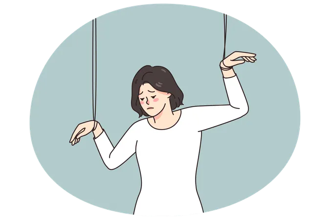 누군가의 손에 있는 여자 마리오네트  일러스트레이션