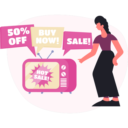 Woman marketing through hot sale  Illustration