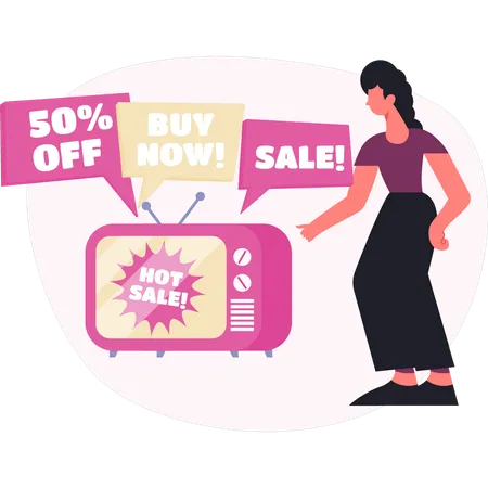 Woman marketing through hot sale  Illustration