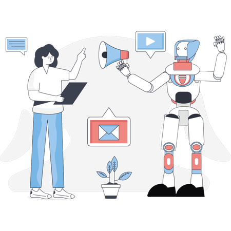 Woman  marketing using AI robot  Illustration