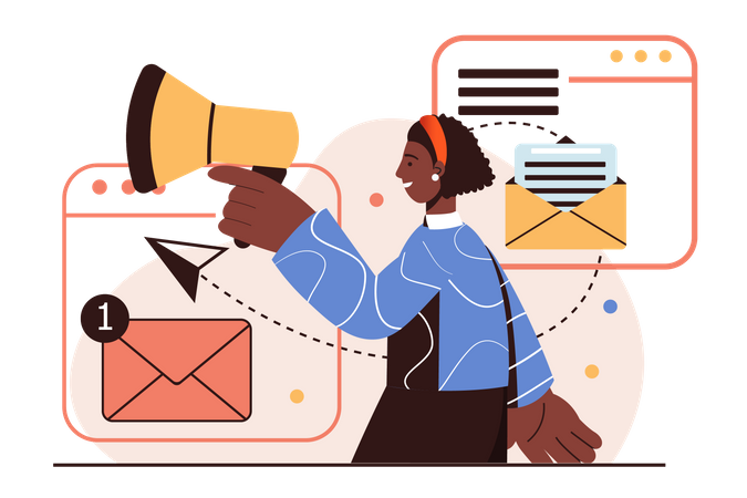 Woman marketing via email newsletter  Illustration