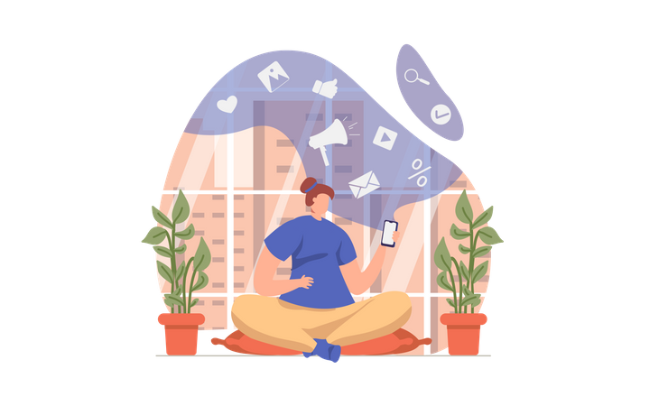 Woman marketing while sitting at home Illustration