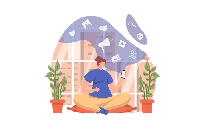 Woman marketing while sitting at home  Illustration