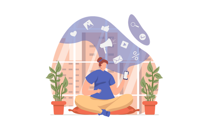 Woman marketing while sitting at home  Illustration