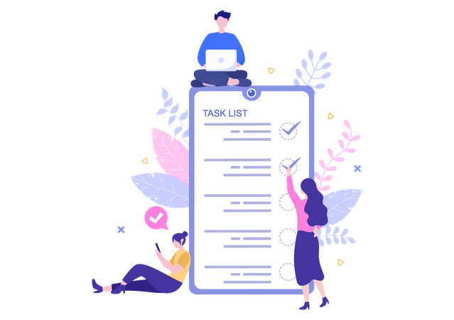 Woman marking tasks from task list  Illustration