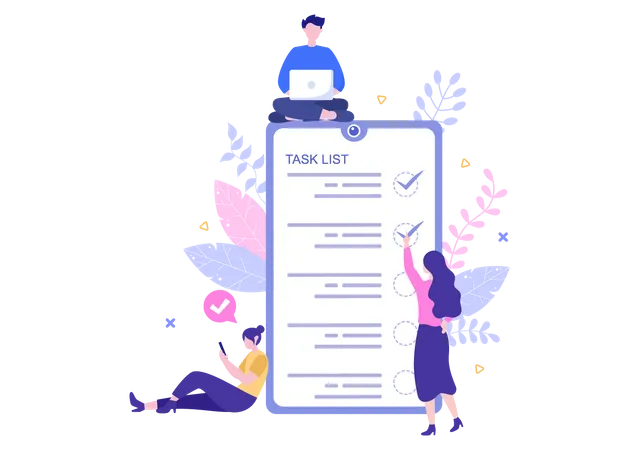 Woman marking tasks from task list  Illustration