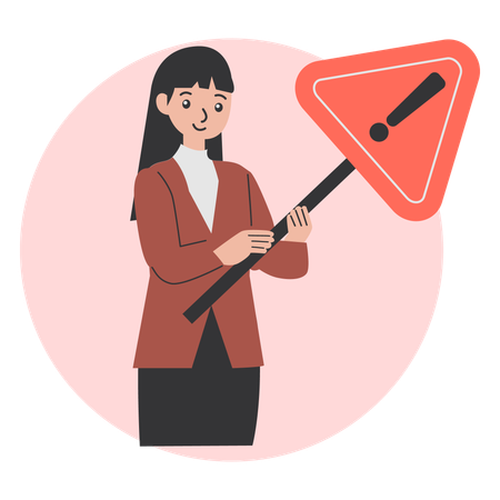 Woman marks Danger on road  Illustration