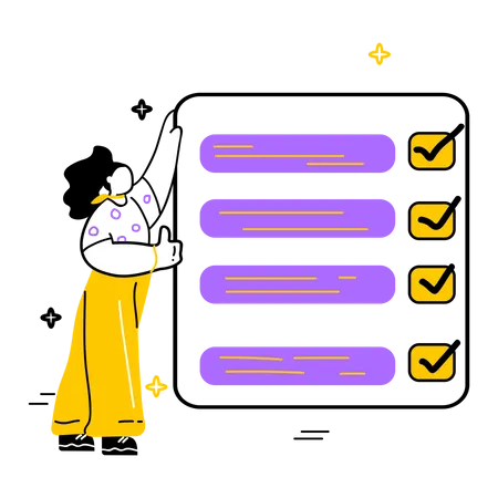 Woman marks the completed tasks  Illustration