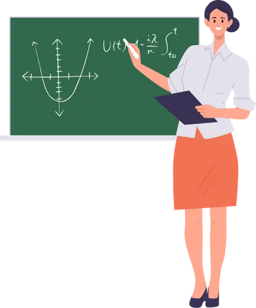 Woman Mathematician Female Teacher Character Explaining Task From Math Subject At Blackboard During School College Lesson Standing Isolated On White Background Vector Illustration Of Educator Illustration