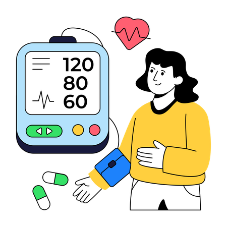Woman measures Blood Pressure  Illustration