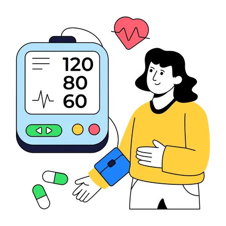 Woman measures Blood Pressure  Illustration