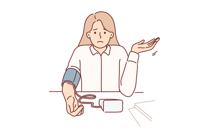Woman measures blood pressure with electronic tonometer  Illustration