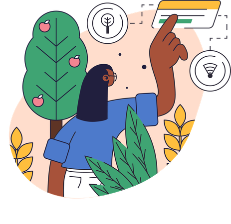 Woman measures crops harvest through smart farming  Illustration