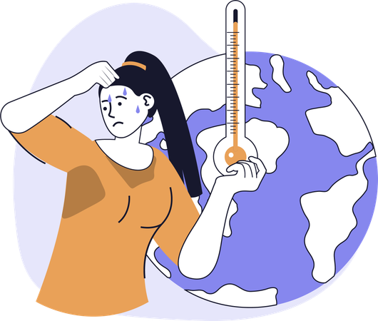 Woman measures Earth temperature  Illustration