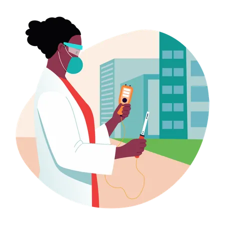 Woman measuring Air pollution  Illustration