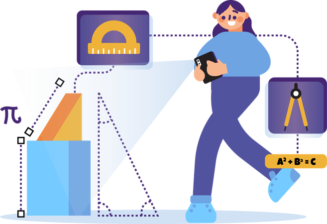 Woman measuring object with smartphone  Illustration
