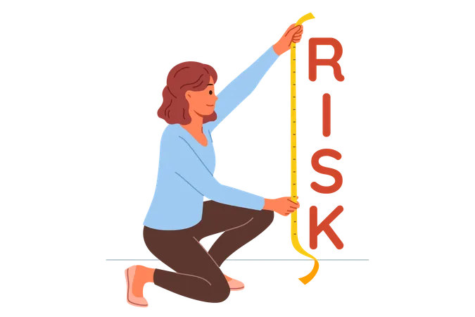 Woman measuring possible risks when concluding business deal  Illustration