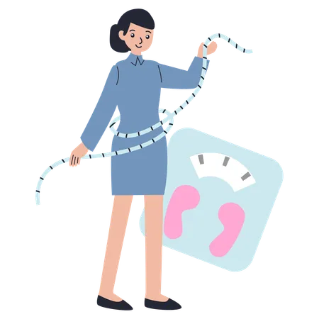 Woman measuring weight on Weight Scale  Illustration