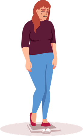 Woman Measuring weight On Weighing Scale  Illustration