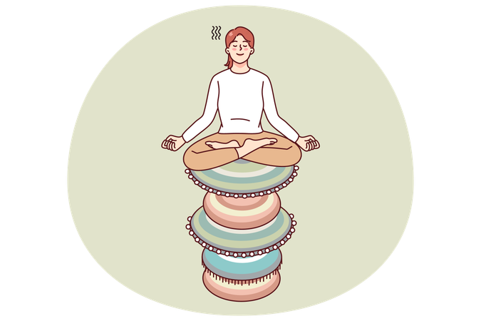 Woman meditate sitting on rocks  Illustration