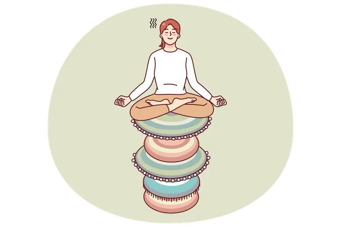 Woman meditate sitting on rocks  Illustration