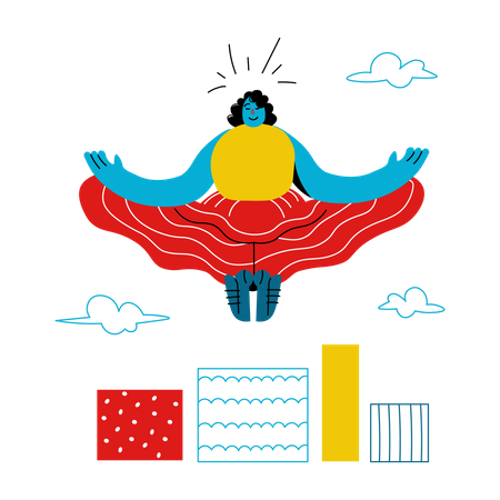 Woman meditates on charts  イラスト