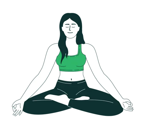 Woman Meditating In Lotus Pose Flat Color Linear Vector Character Editable Figure Full Body Person On White Cartoon Style Thin Line Illustration For Web Graphic Design And Animation Illustration