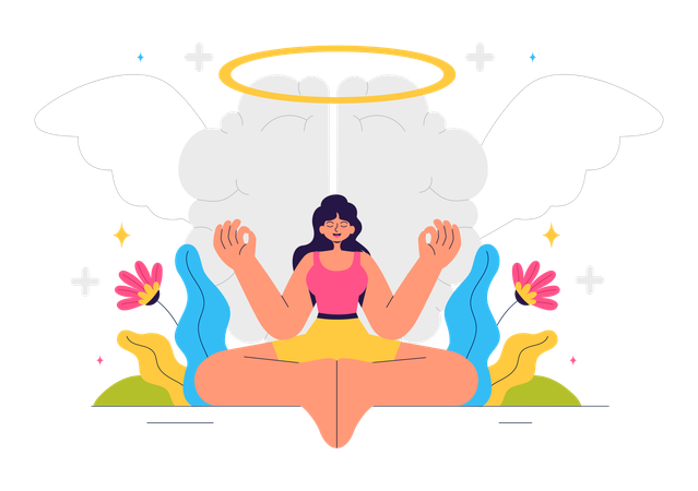 Woman meditating in office  Illustration