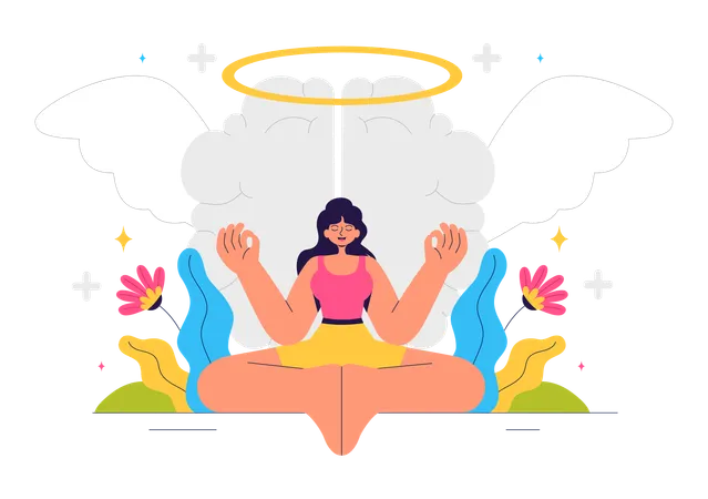 Woman meditating in office  Illustration