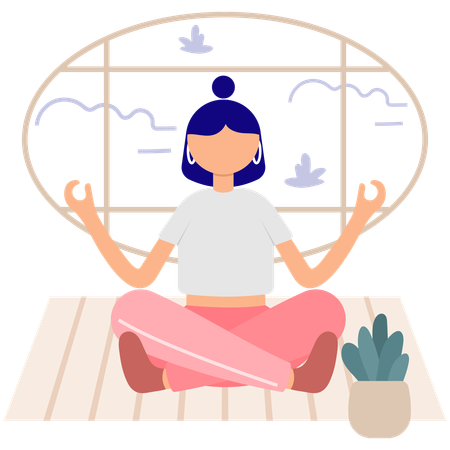 Woman Meditating in Peaceful Pose  Illustration