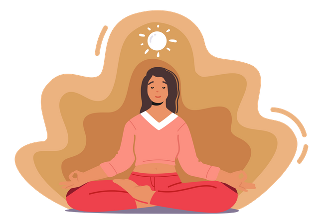 Woman Meditating Sitting In Lotus Posture Illustration