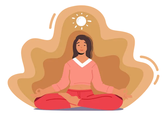 Woman Meditating Sitting In Lotus Posture  Illustration