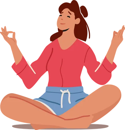 Woman Meditating Sitting in Lotus Posture Illustration