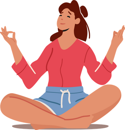 Woman Meditating Sitting in Lotus Posture  Illustration