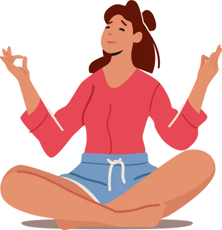 Woman Meditating Sitting in Lotus Posture  Illustration