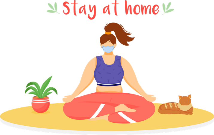 Woman meditating with medical mask  Illustration