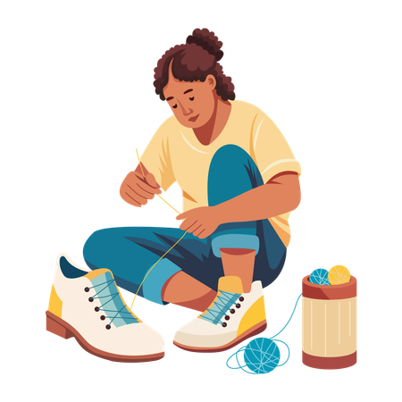 Woman Mending Shoes  Illustration