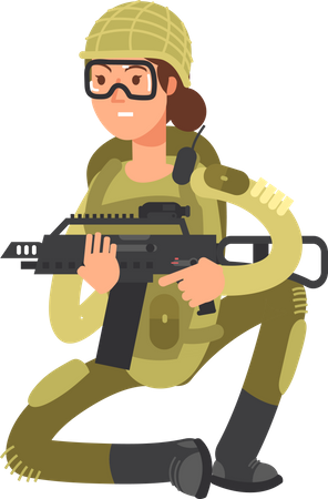 Woman Military Soldier with riffle  Illustration