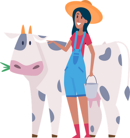 Woman milking cow  Illustration