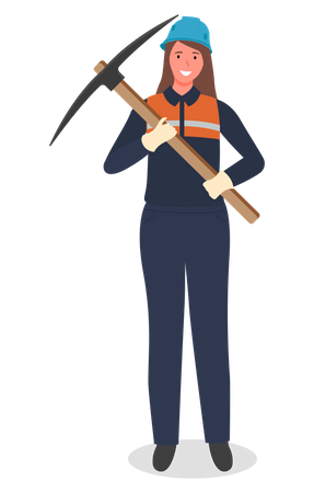 Woman miner with pickaxe Illustration