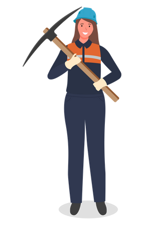 Woman miner with pickaxe  Illustration