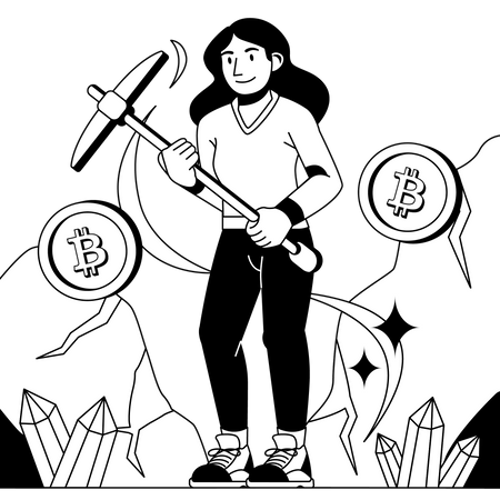 Woman mining bitcoin Illustration
