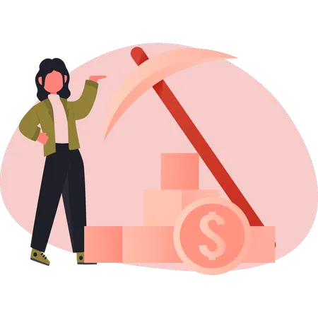 Woman mining crypto coin  Illustration