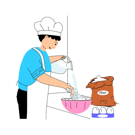 Woman mixing dough  Illustration